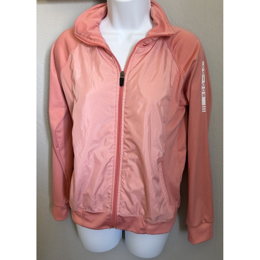 ADIDAS Originals Track Jacket Womens Medium Pink White 3-Stripes Zipper Pockets